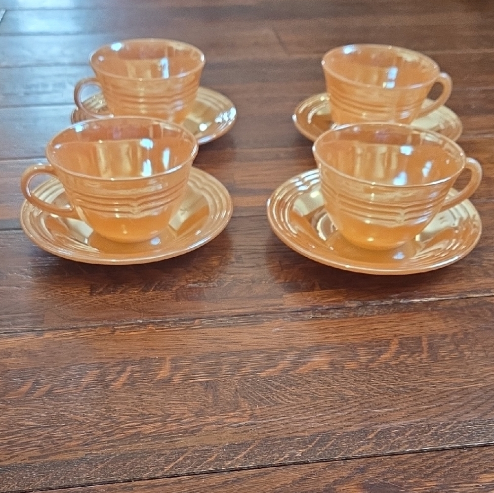Vintage Fire King Anchor Hocking Mugs with Saucers Set Of 4